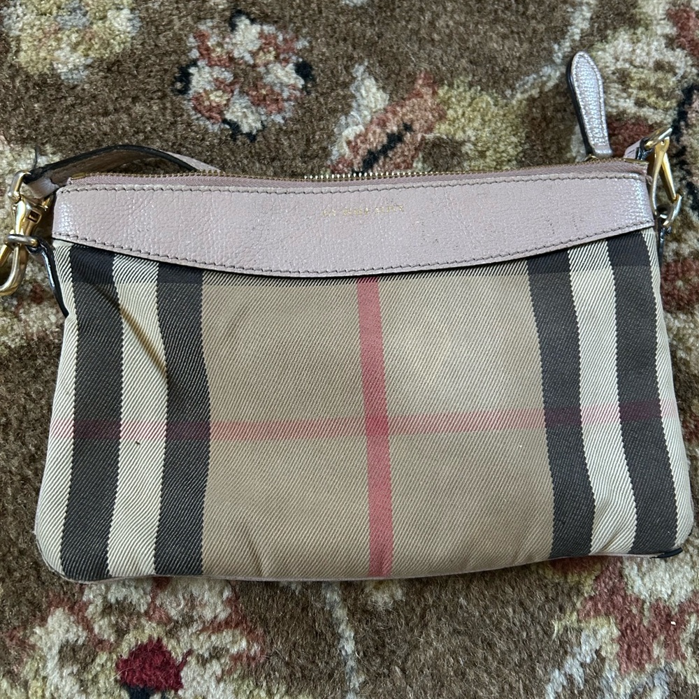 Burberry Beige and Pink Check Wristlet